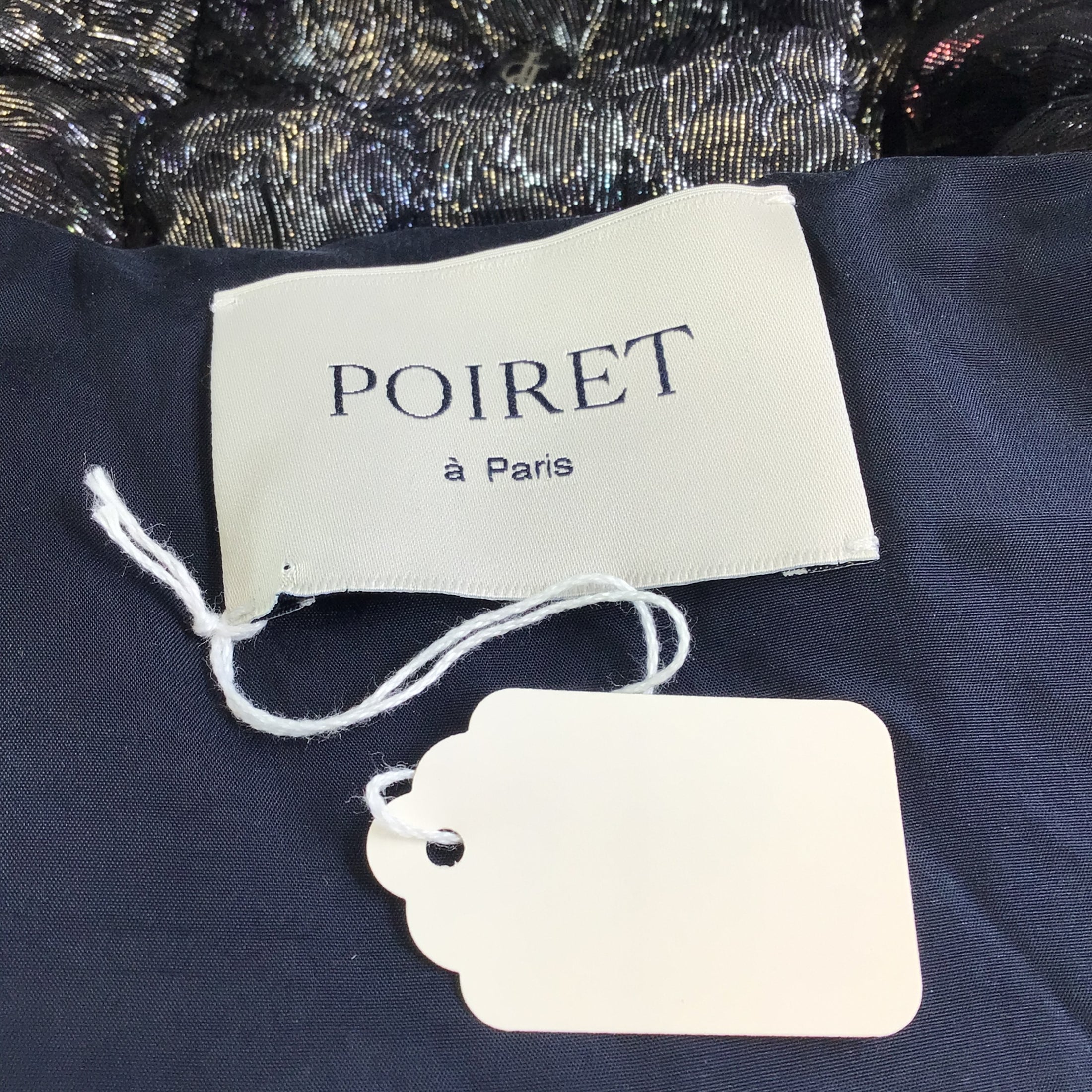 Poiret Silver Metallic Multi Lurex Detail Silk Down Puffer Opera Coat