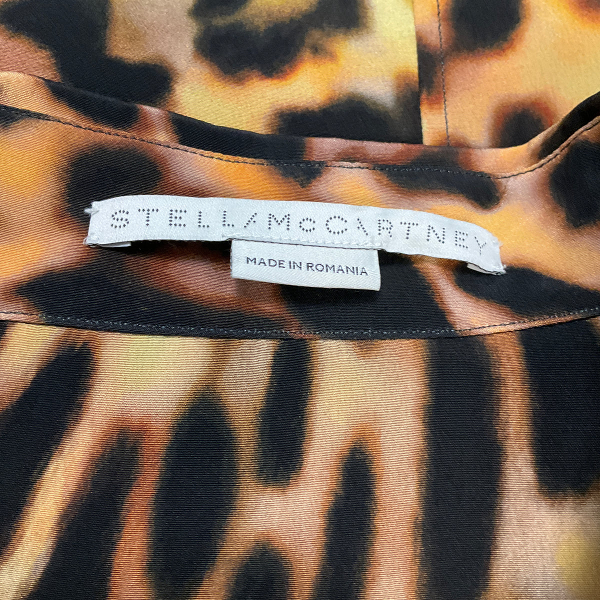 Stella McCartney Tan / Black Leopard Print Silk Blouse