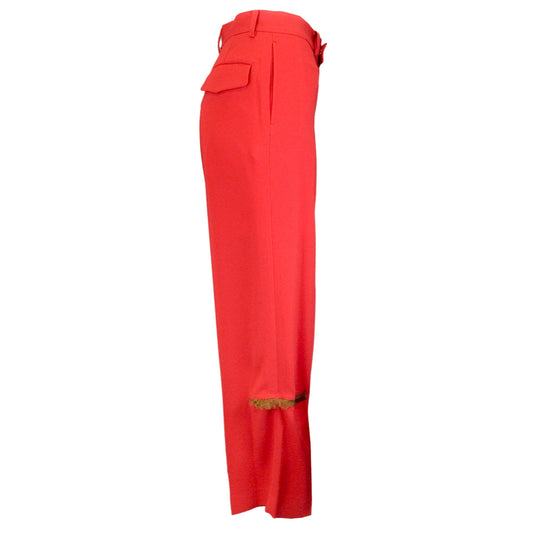 Undercover by Jun Takahashi Red / Tan Lace Trimmed Crepe Trousers