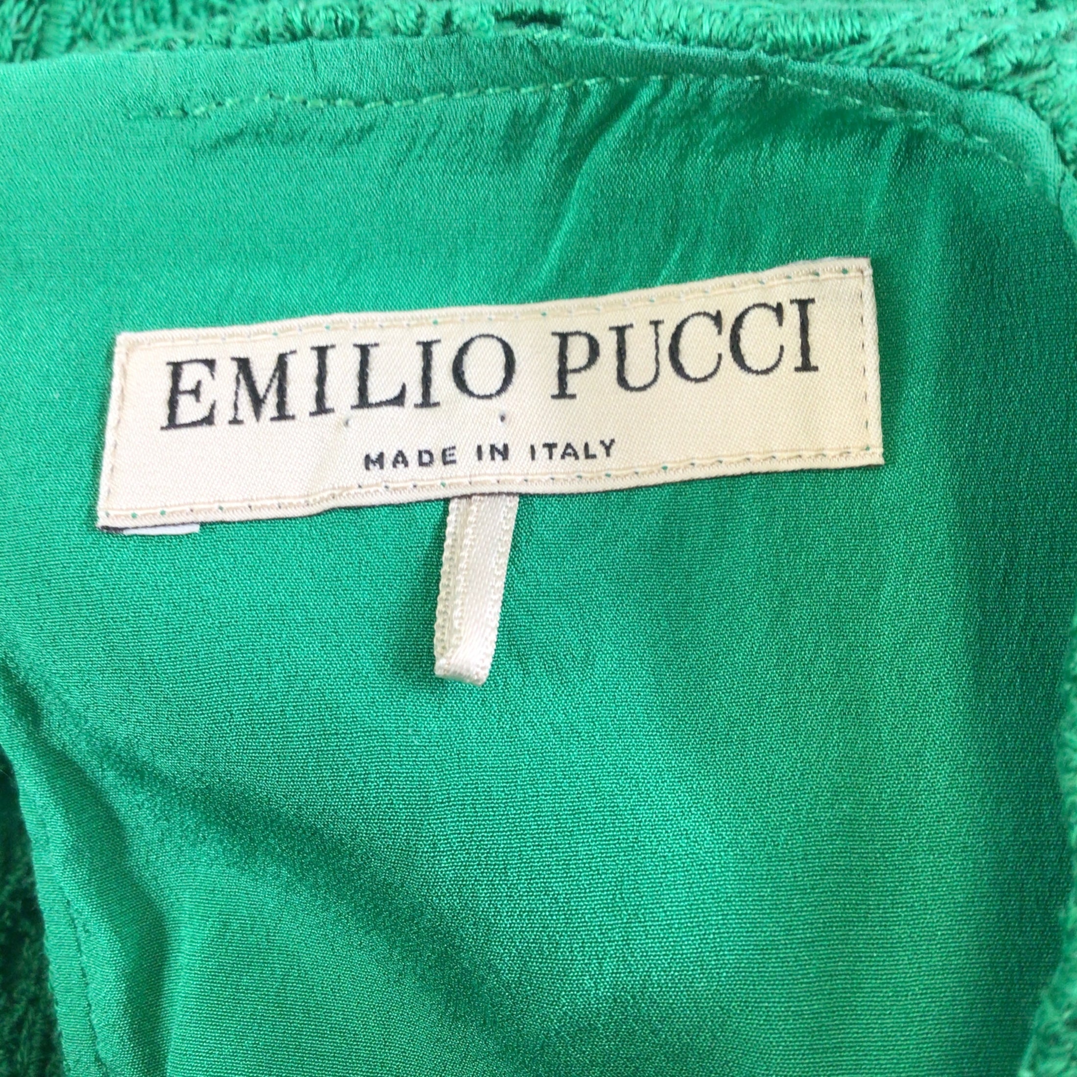 Emilio Pucci Green Sleeveless Leaf Lace Dress