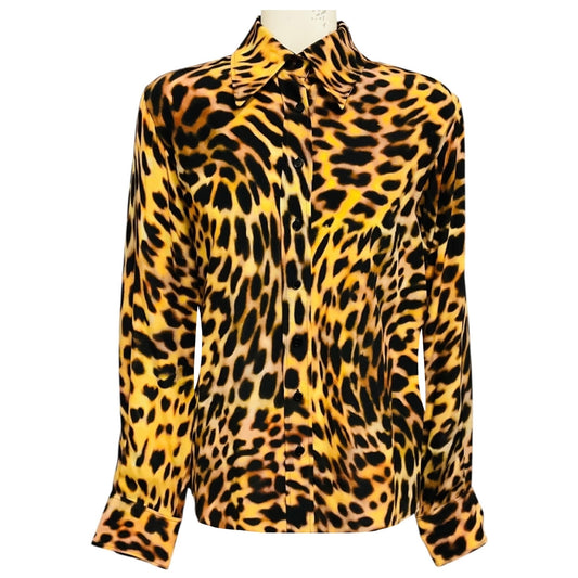 Stella McCartney Tan / Black Leopard Print Silk Blouse