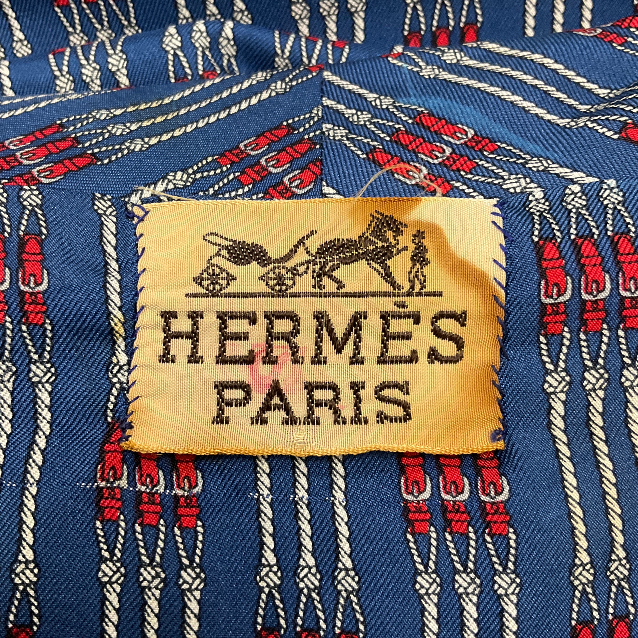 Hermes Vintage Blue / Red Rope and Belt Print Silk Robe with Belt