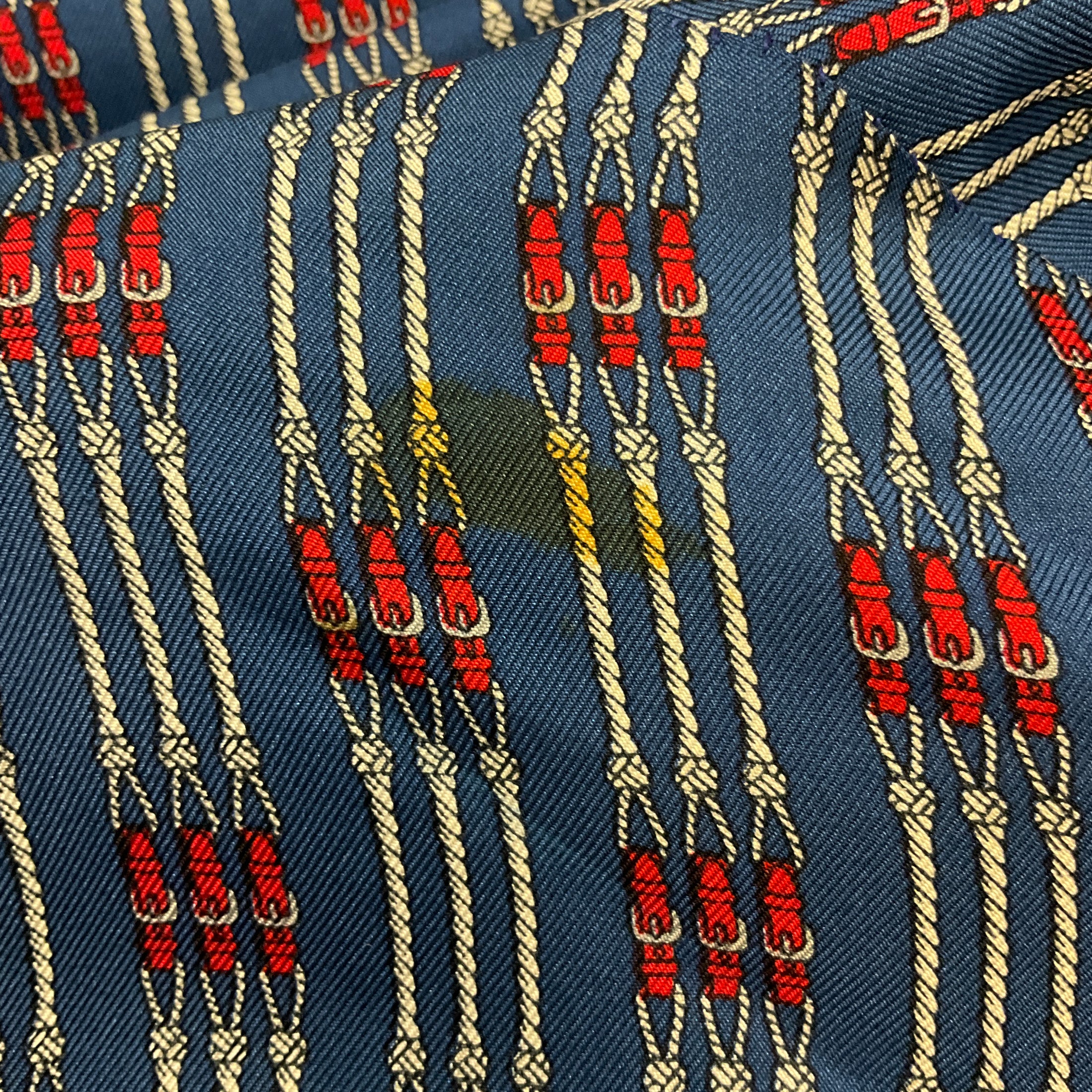 Hermes Vintage Blue / Red Rope and Belt Print Silk Robe with Belt