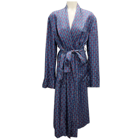 Hermes Vintage Blue / Red Rope and Belt Print Silk Robe with Belt
