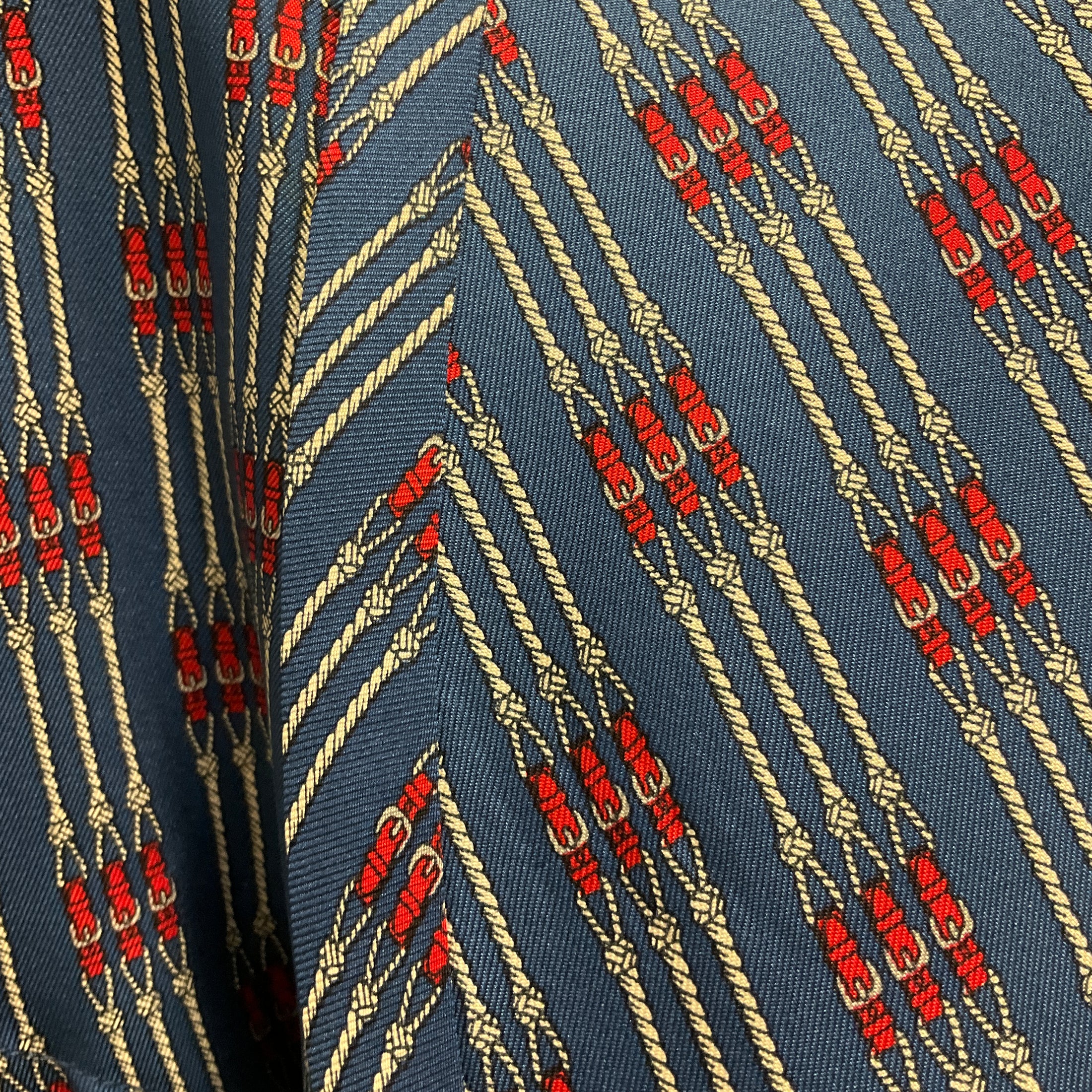 Hermes Vintage Blue / Red Rope and Belt Print Silk Robe with Belt