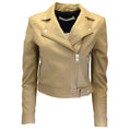 Load image into Gallery viewer, IRO Beige Kolmar Cropped Lambskin Leather Moto Zip Biker Jacket
