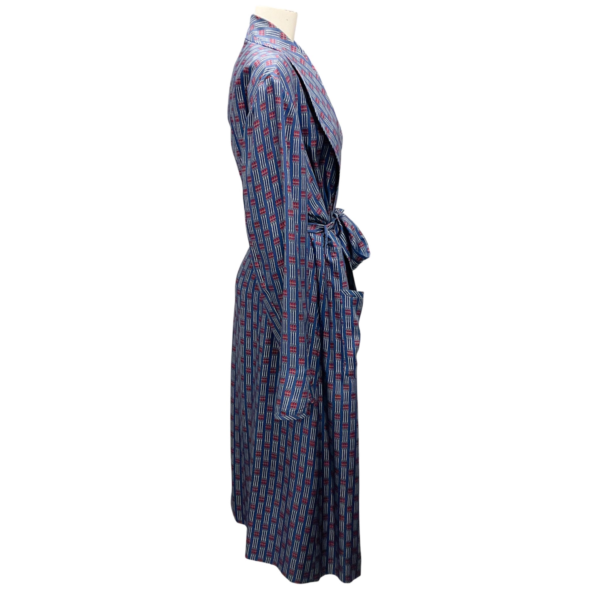 Hermes Vintage Blue / Red Rope and Belt Print Silk Robe with Belt