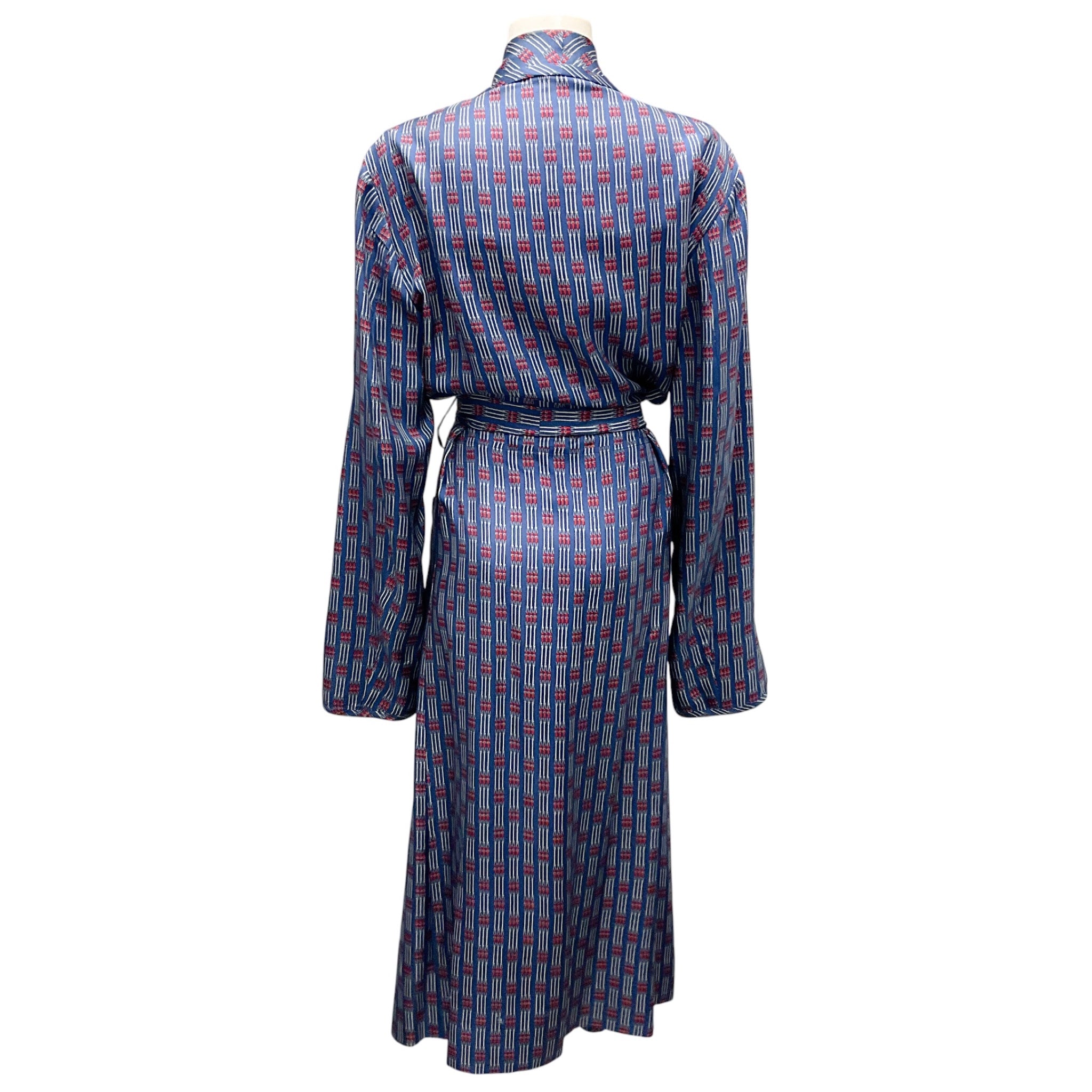 Hermes Vintage Blue / Red Rope and Belt Print Silk Robe with Belt