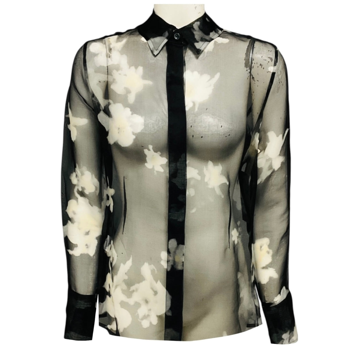 Altuzarra Black / Ivory Floral Printed Sheer Chiffon Chika Top