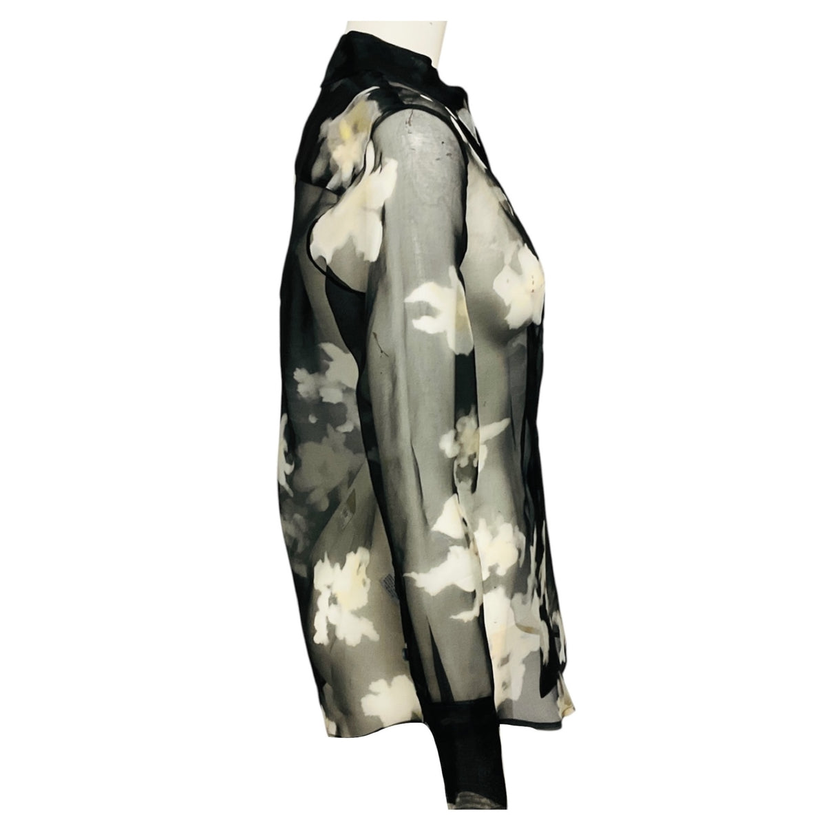 Altuzarra Black / Ivory Floral Printed Sheer Chiffon Chika Top