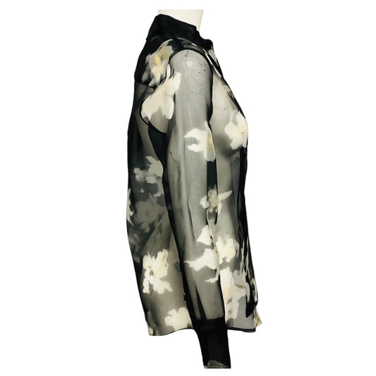 Altuzarra Black / Ivory Floral Printed Sheer Chiffon Chika Top
