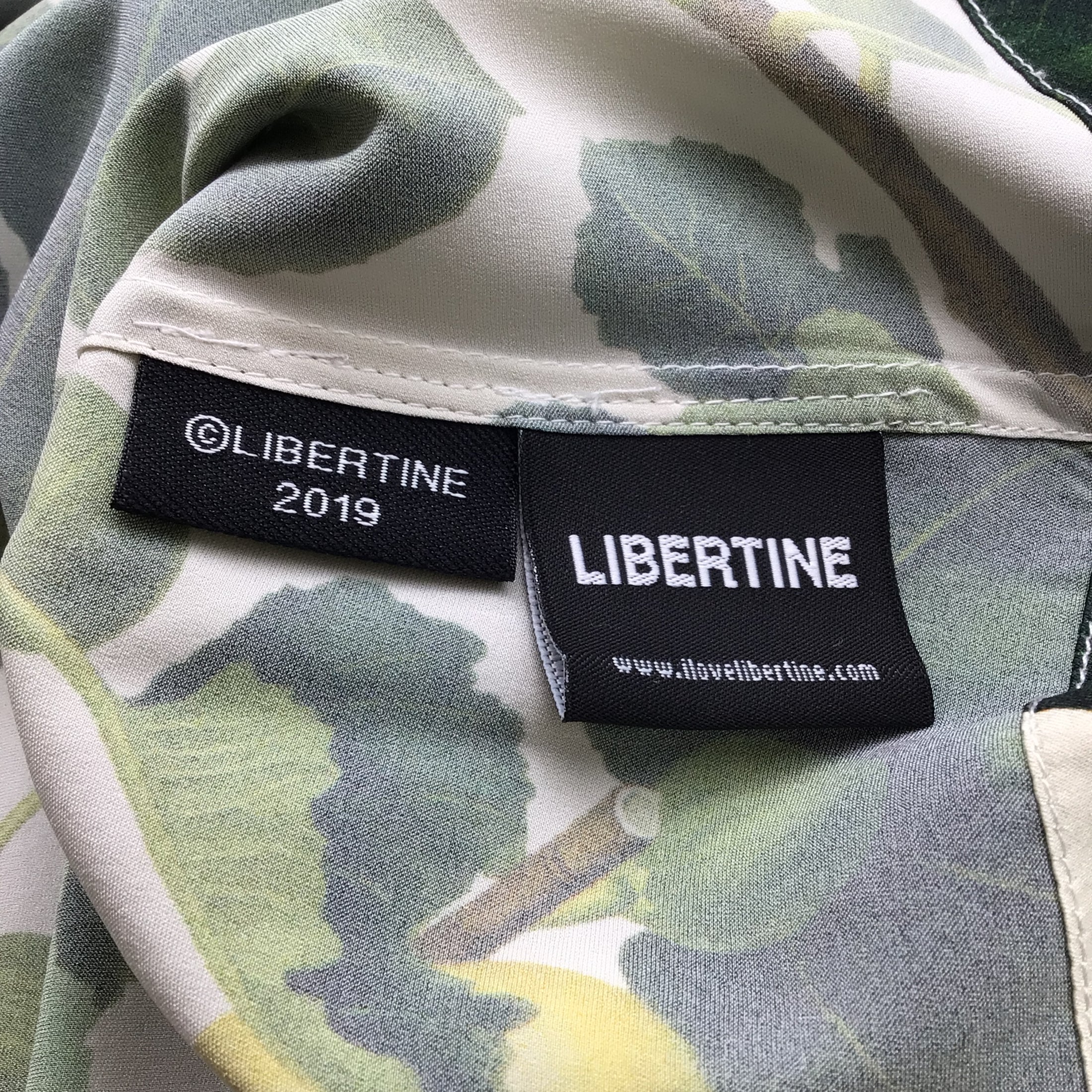Libertine Ivory / Green Figgy Pudding Tie-Neck Silk Blouse