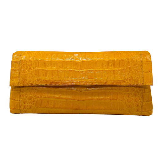 Nancy Gonzalez Mustard Yellow Crocodile Skin Leather Clutch