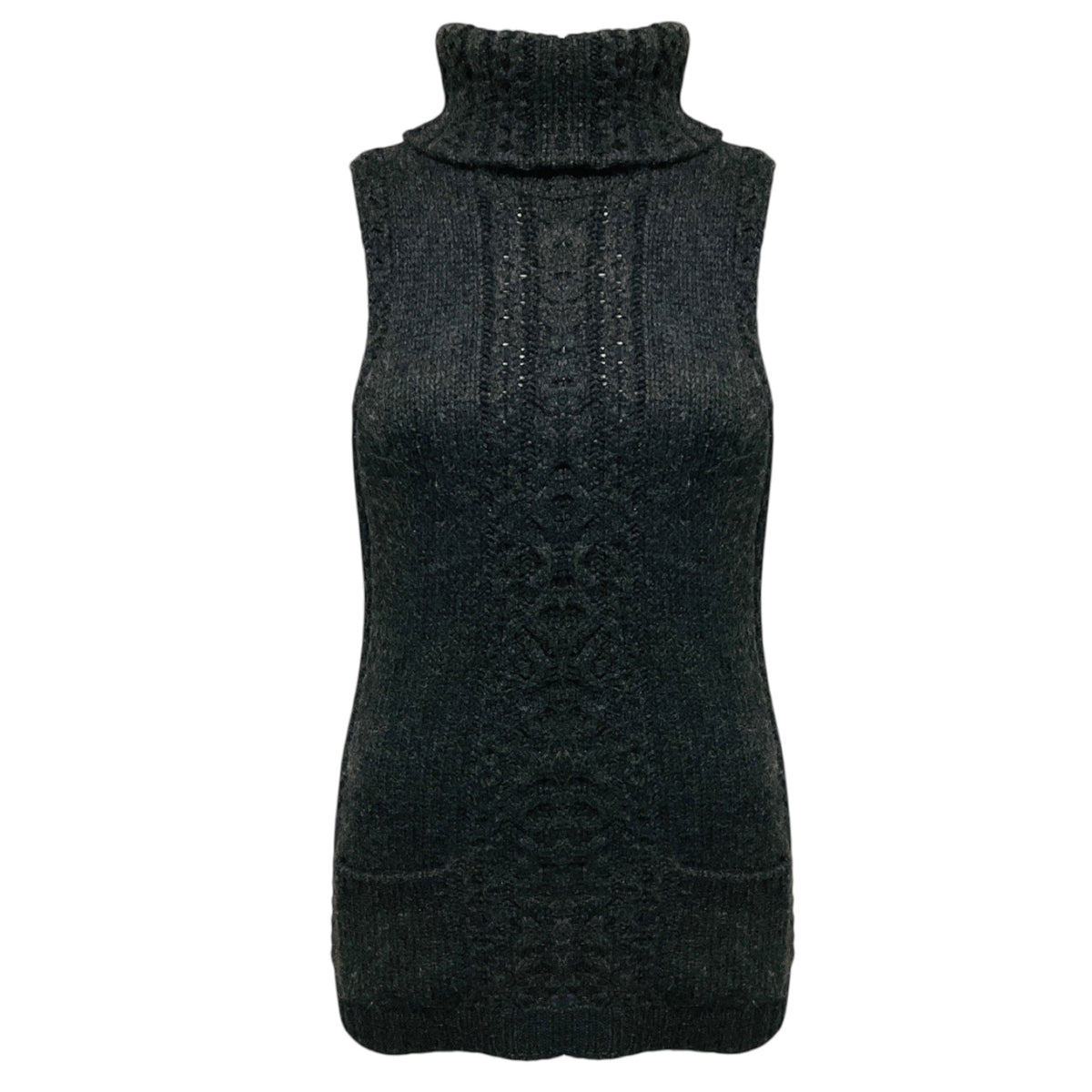 Oscar de la Renta Charcoal Grey Sleeveless Cashmere Knit Turtleneck Sweater