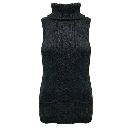 Oscar de la Renta Charcoal Grey Sleeveless Cashmere Knit Turtleneck Sweater