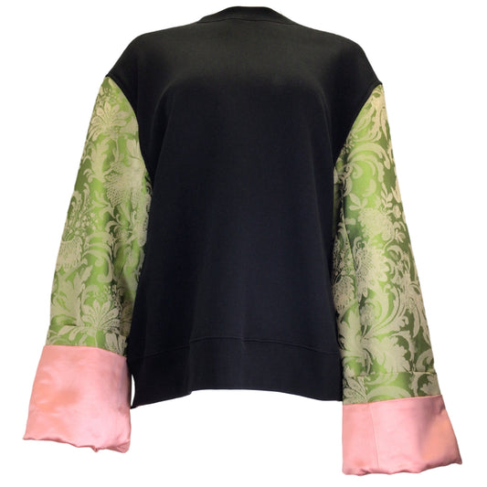 Dries van Noten Black / Green / Pink Mixed Media Jacquard Sleeved Haxo Sweatshirt