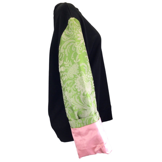 Dries van Noten Black / Green / Pink Mixed Media Jacquard Sleeved Haxo Sweatshirt