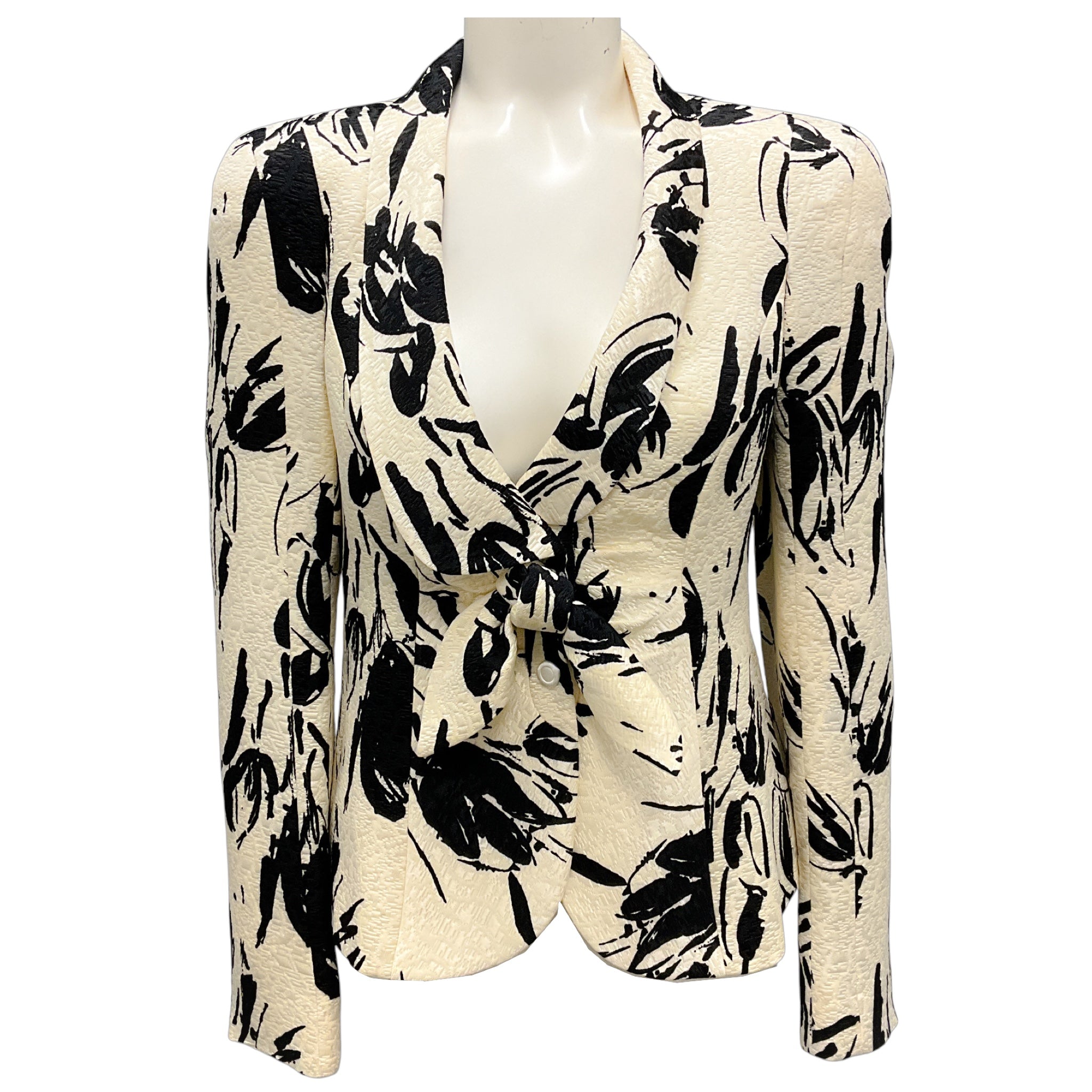 Armani Collezioni Ivory / Black Floral Wool and Silk Jacket