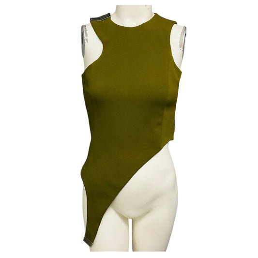 Mugler Khaki Green Asymmetric Sleeveless Crepe Top
