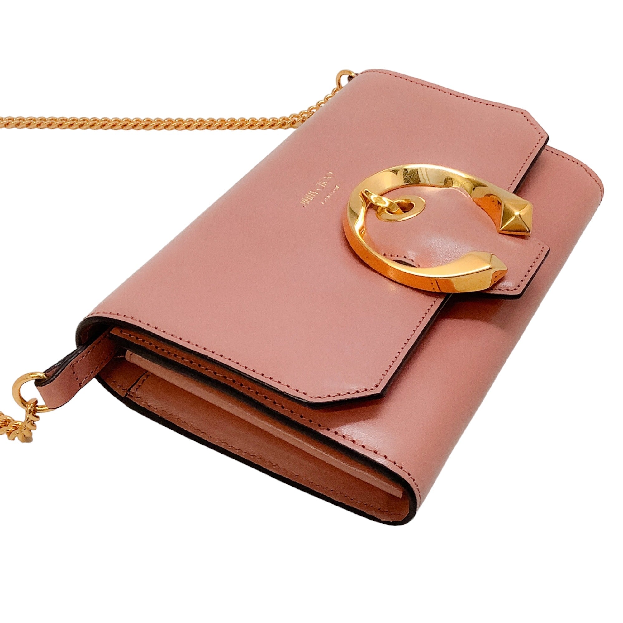 Jimmy Choo Pink Leather Wallet on Chain with Gold Chain Strap