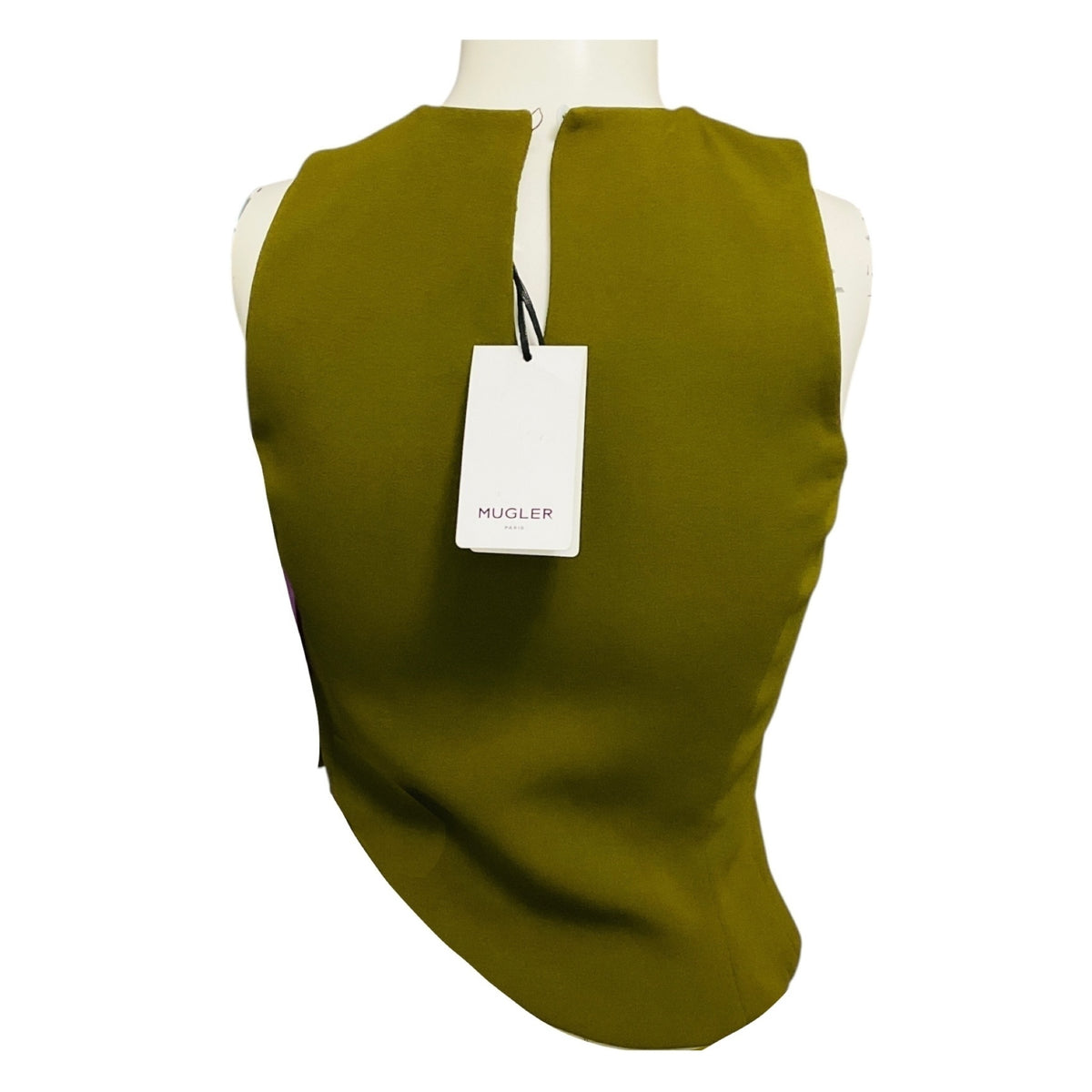 Mugler Khaki Green Asymmetric Sleeveless Crepe Top