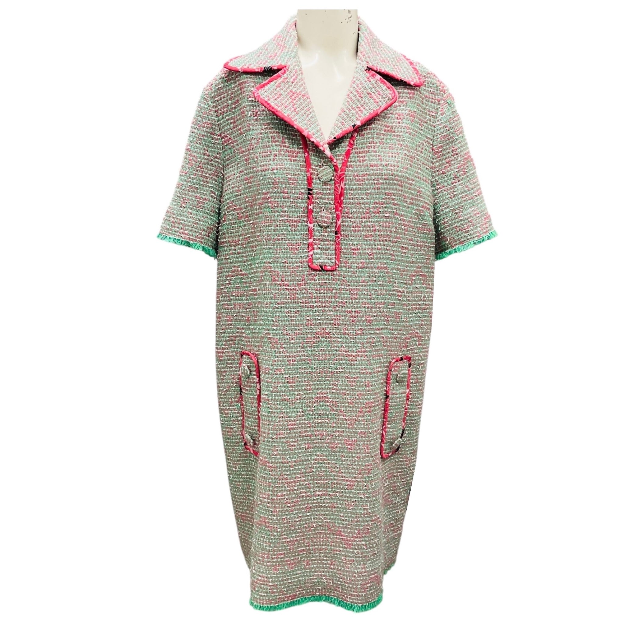 Etro Green / Pink Wool and Cotton Tweed Polo Dress