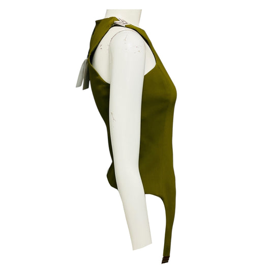 Mugler Khaki Green Asymmetric Sleeveless Crepe Top