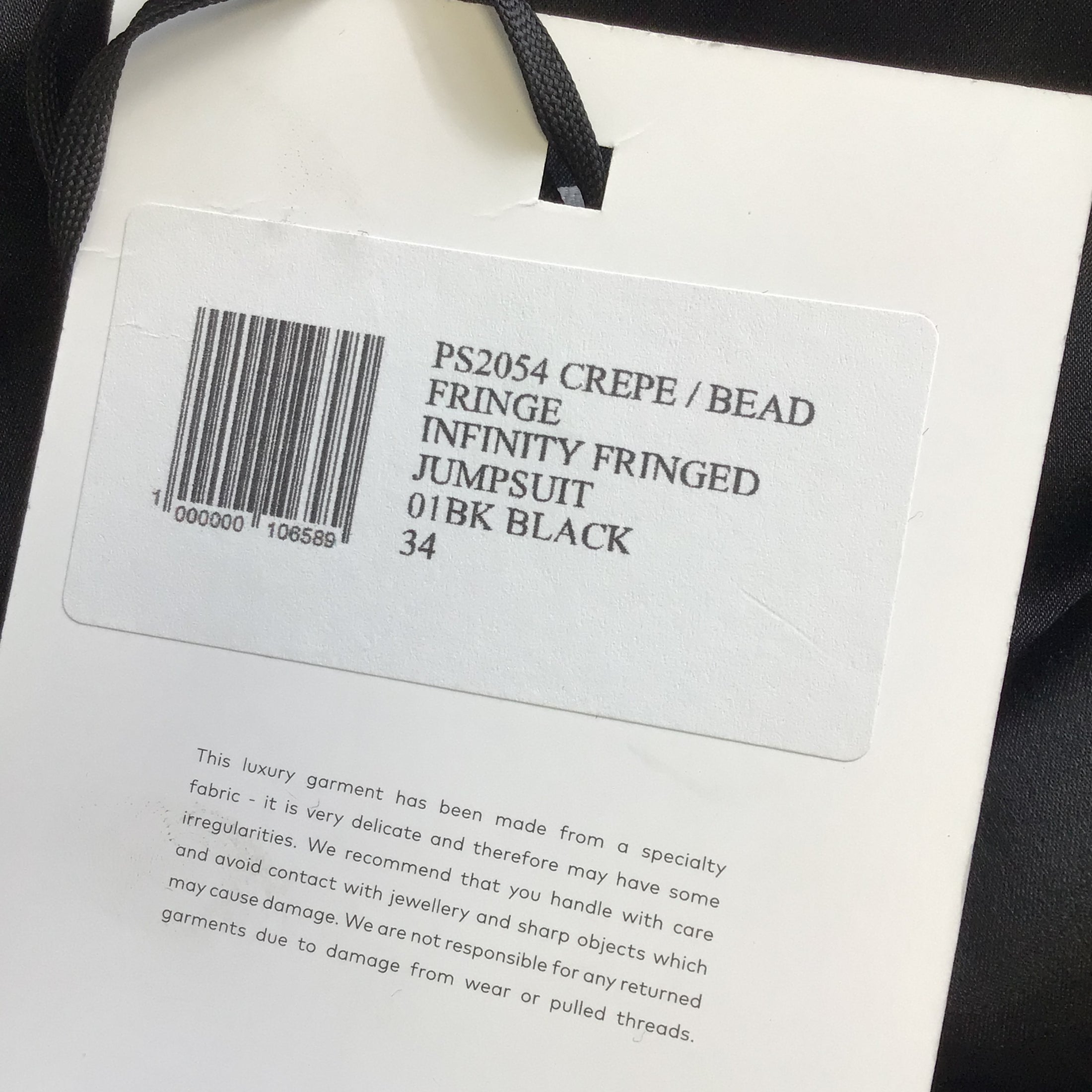 Galvan London Black Pearl Beaded Fringed Crepe Infinity Jumpsuit