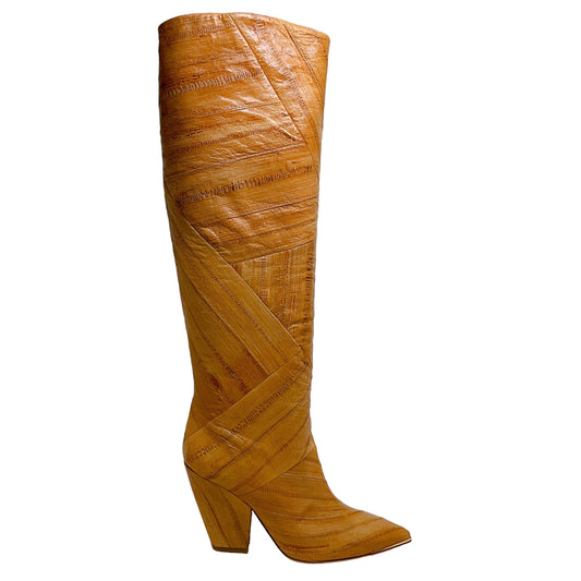 Tory Burch Beige Eel Embossed Lila Tall Boots