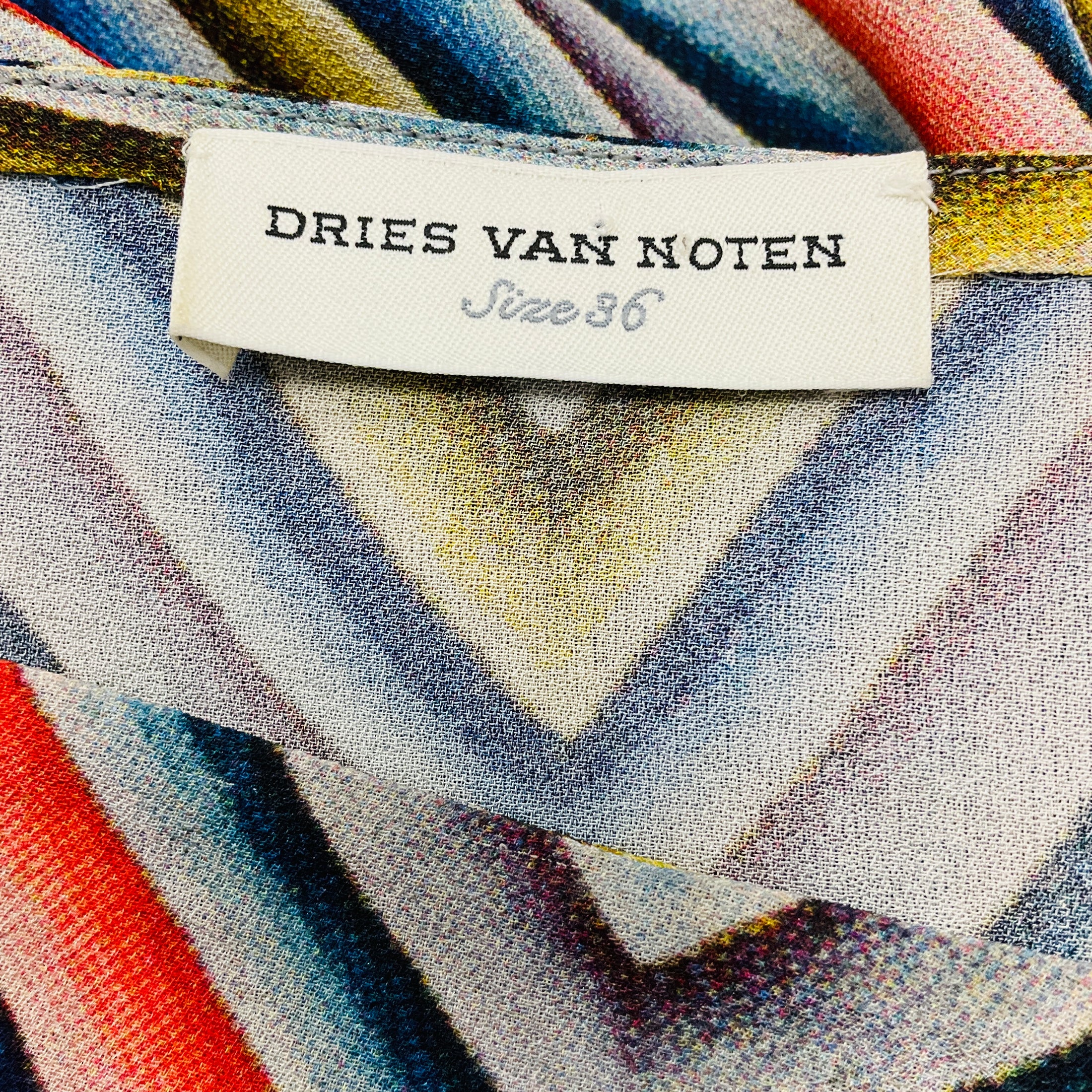 Dries Van Noten Black Multi Chevron Stripe Silk Top