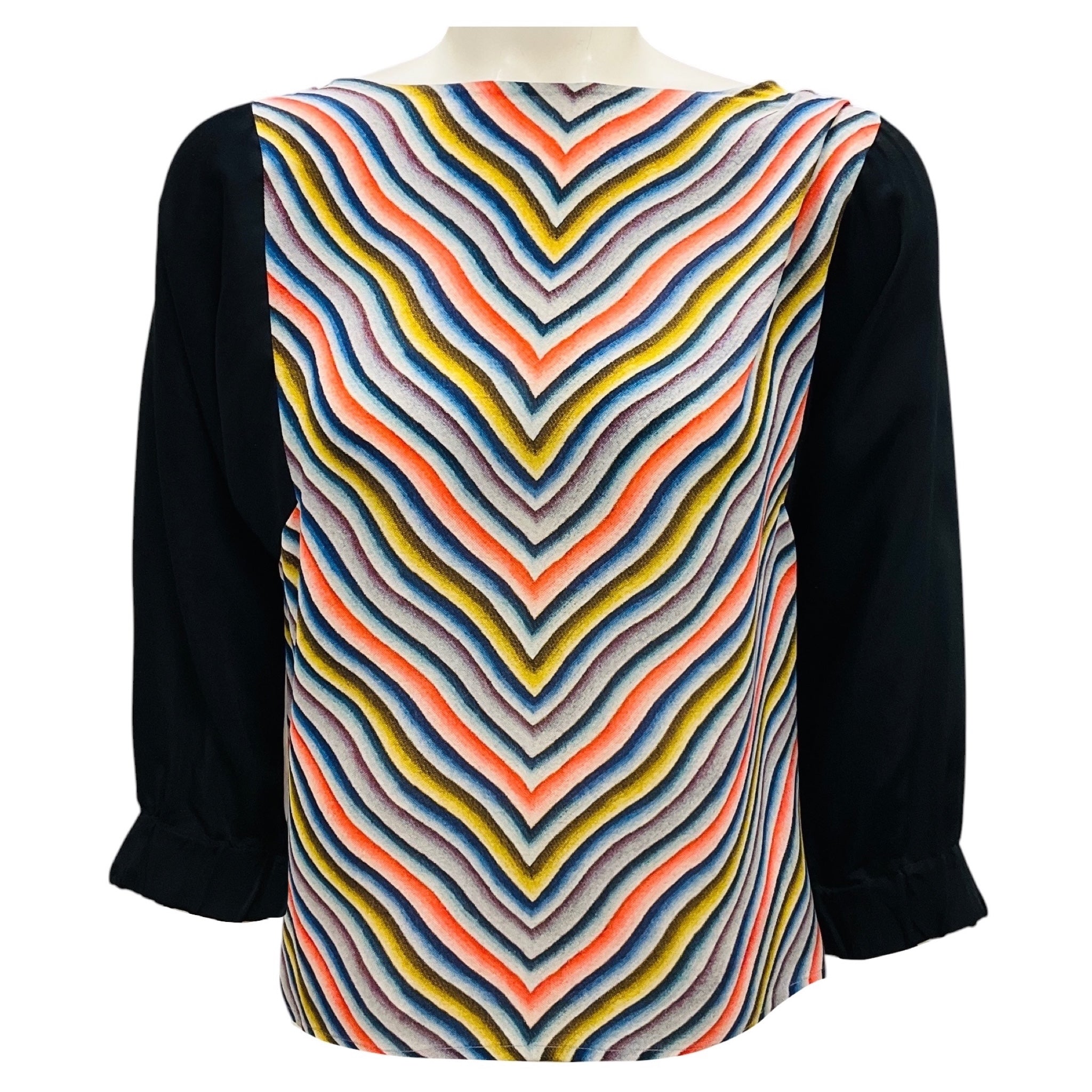 Dries Van Noten Black Multi Chevron Stripe Silk Top