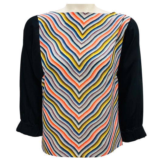 Dries Van Noten Black Multi Chevron Stripe Silk Top