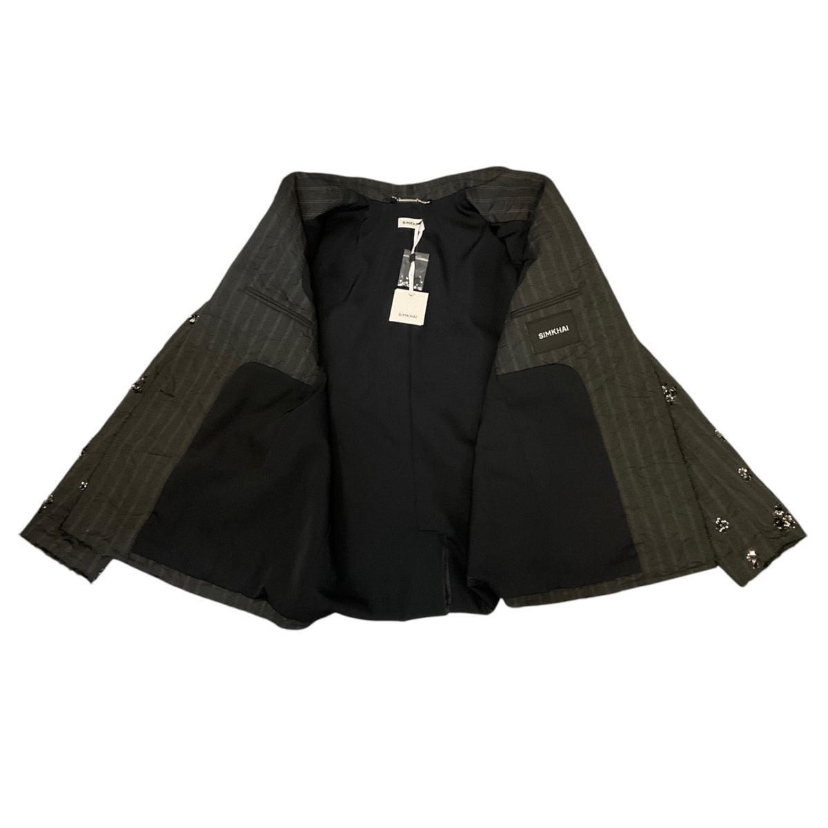 Simkhai Charcoal Grey Stripe Murphy Embellished Blazer