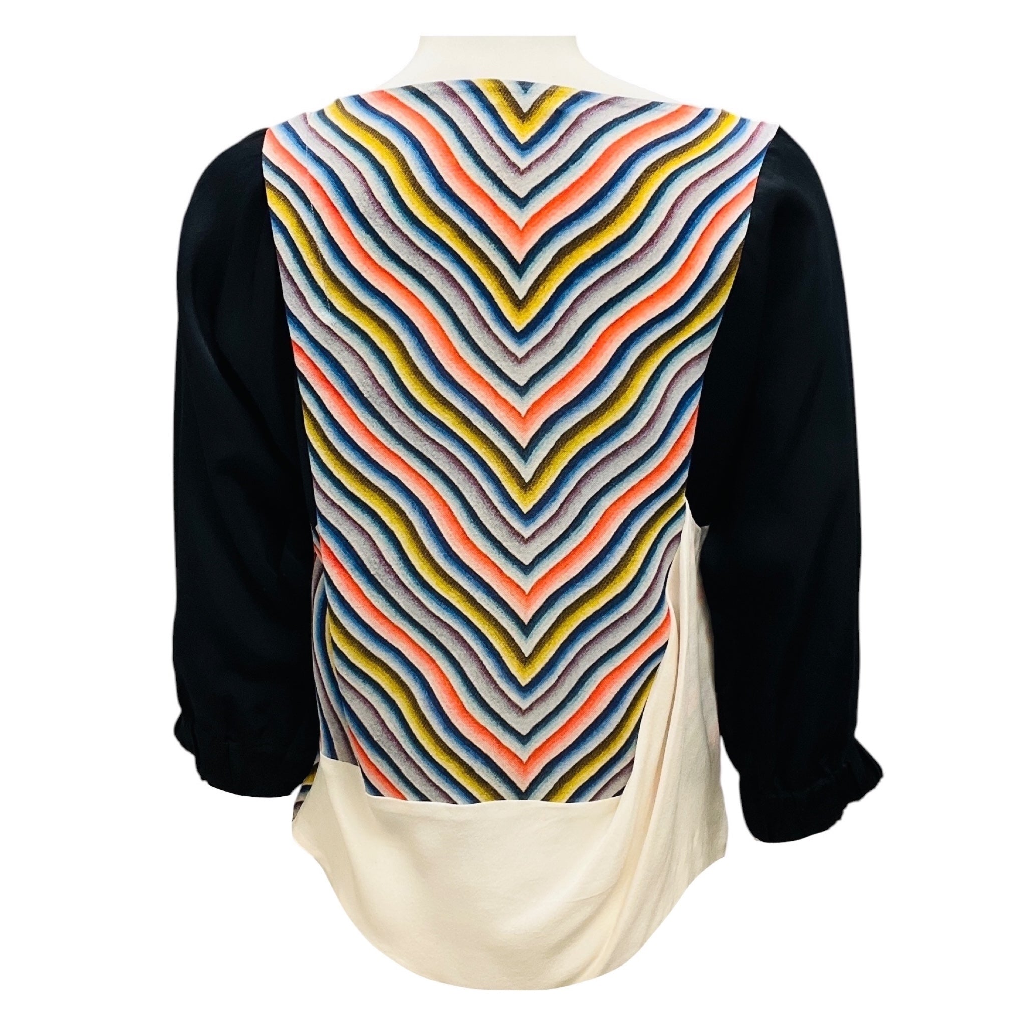 Dries Van Noten Black Multi Chevron Stripe Silk Top