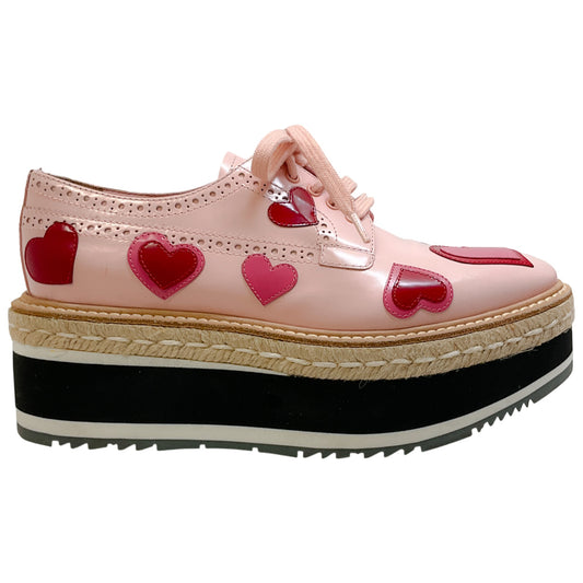 Prada Pink Patent Leather Platform Espadrille Oxfords with Hearts