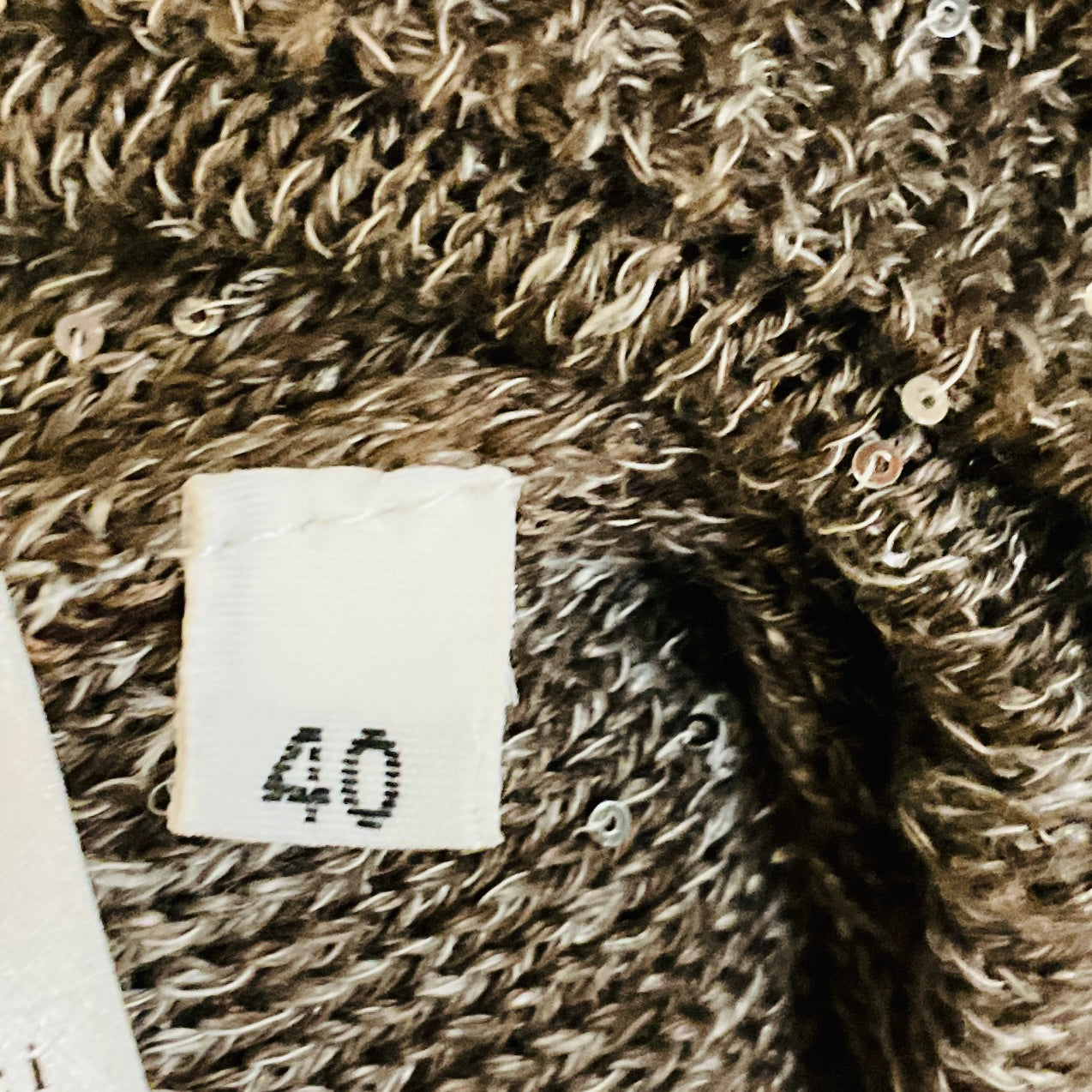 Amina Rubinacci Taupe / Silver Micro Sequined Three Quarter Sleeved Linen and Cotton Knit Sweater