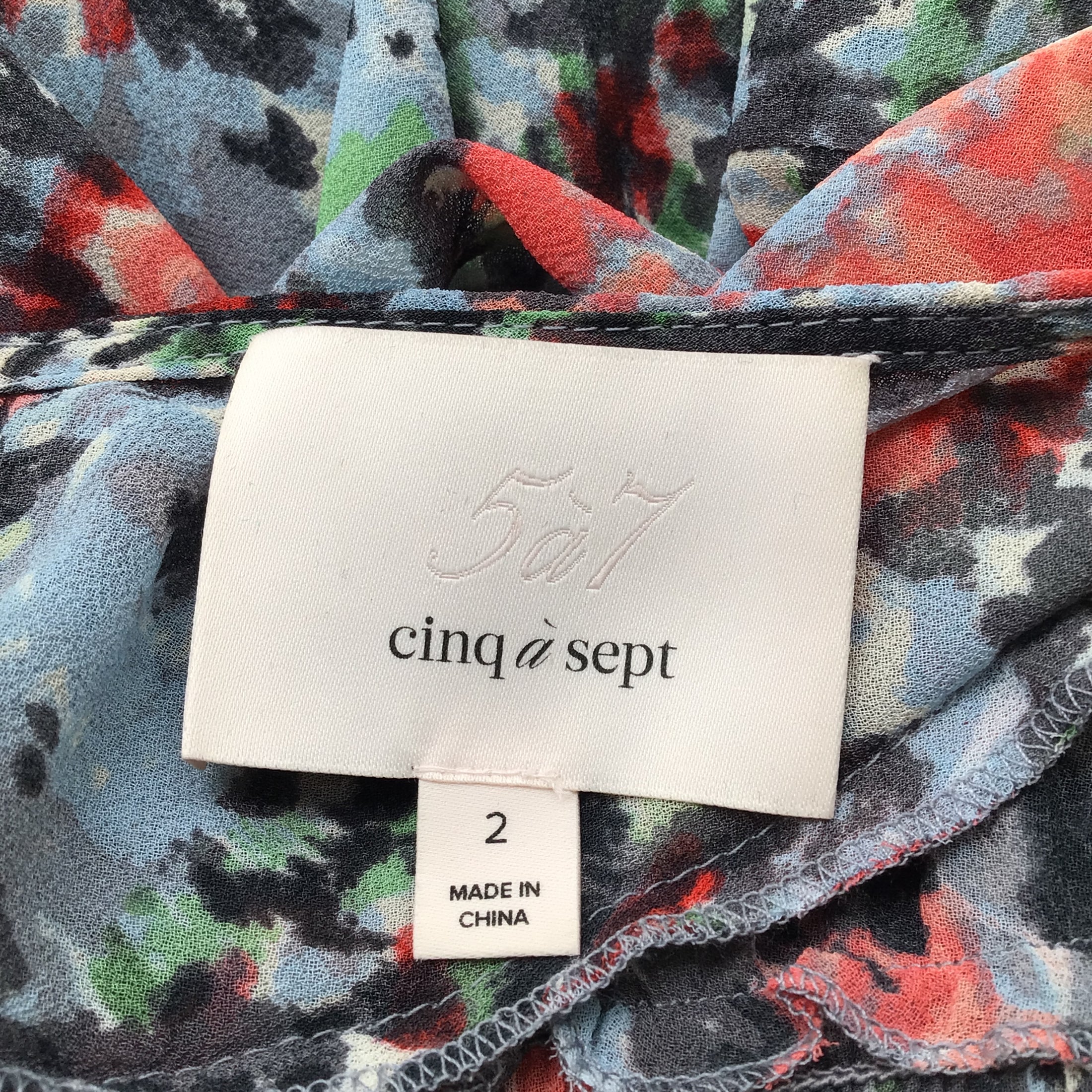 Cinq a Sept Blue / Red Multi Floral Printed Puckered Maxi Dress