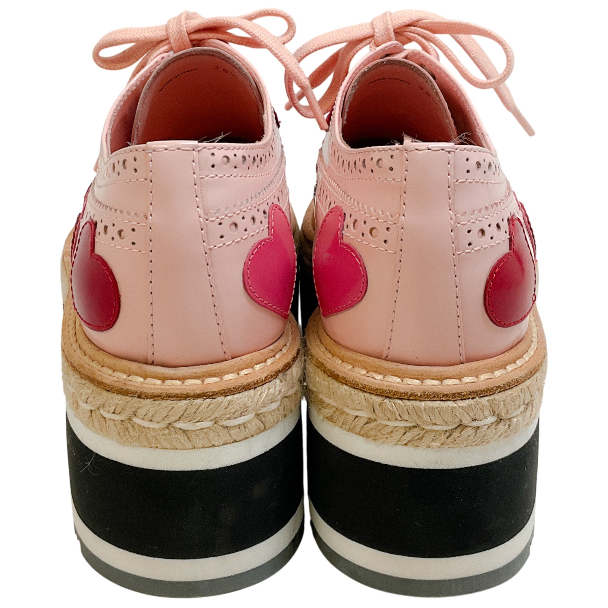 Prada Pink Patent Leather Platform Espadrille Oxfords with Hearts