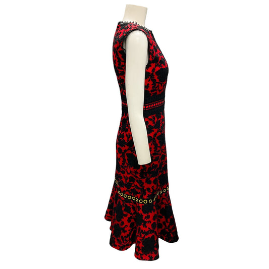 Saloni Red / Black Embroidered Sleeveless Midi Dress