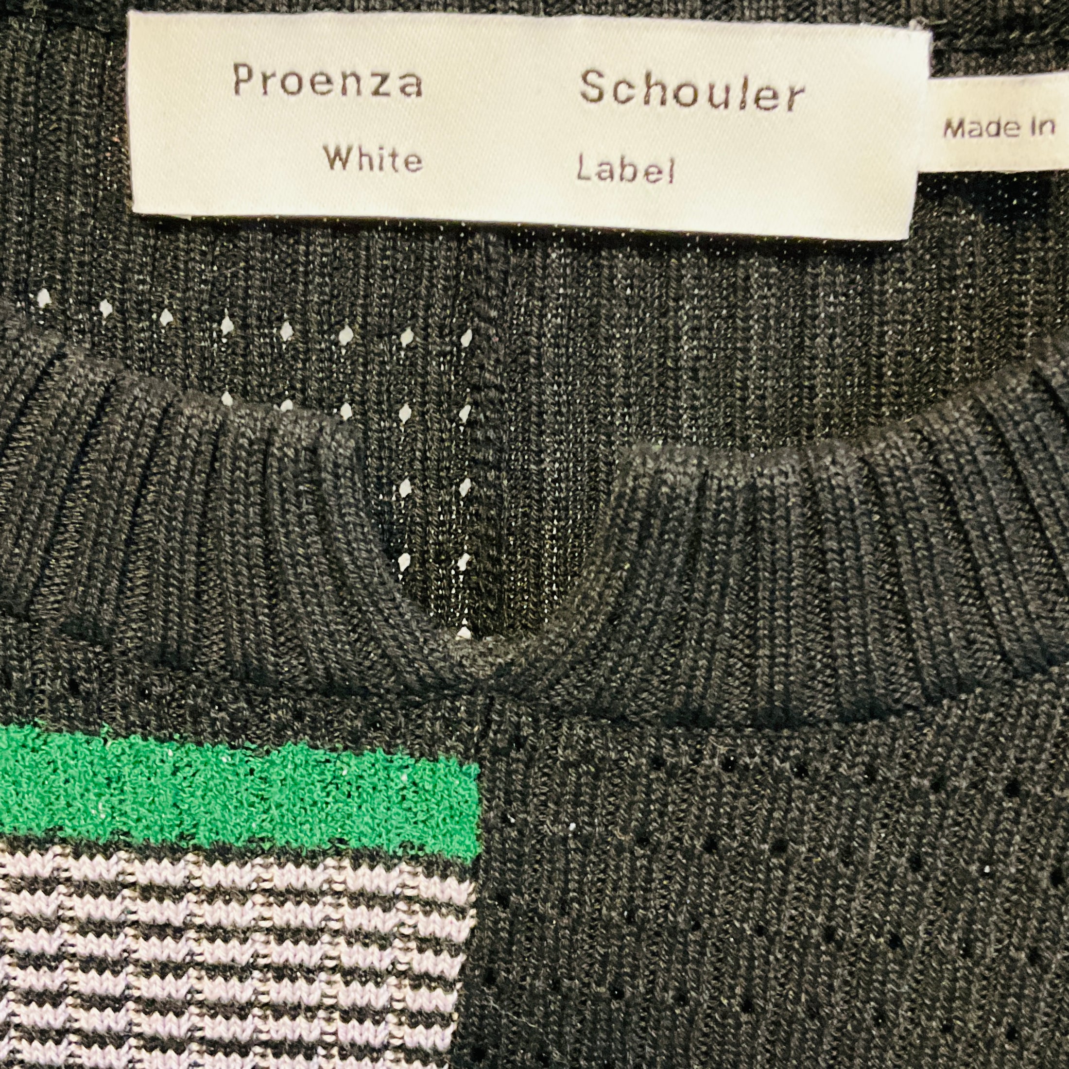 Proenza Schouler White Label Black Multi Striped Ribbed Knit Pullover Sweater