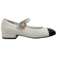 Load image into Gallery viewer, Chanel White Boucle Mary Jane Flats with Black Patent Cap Toe
