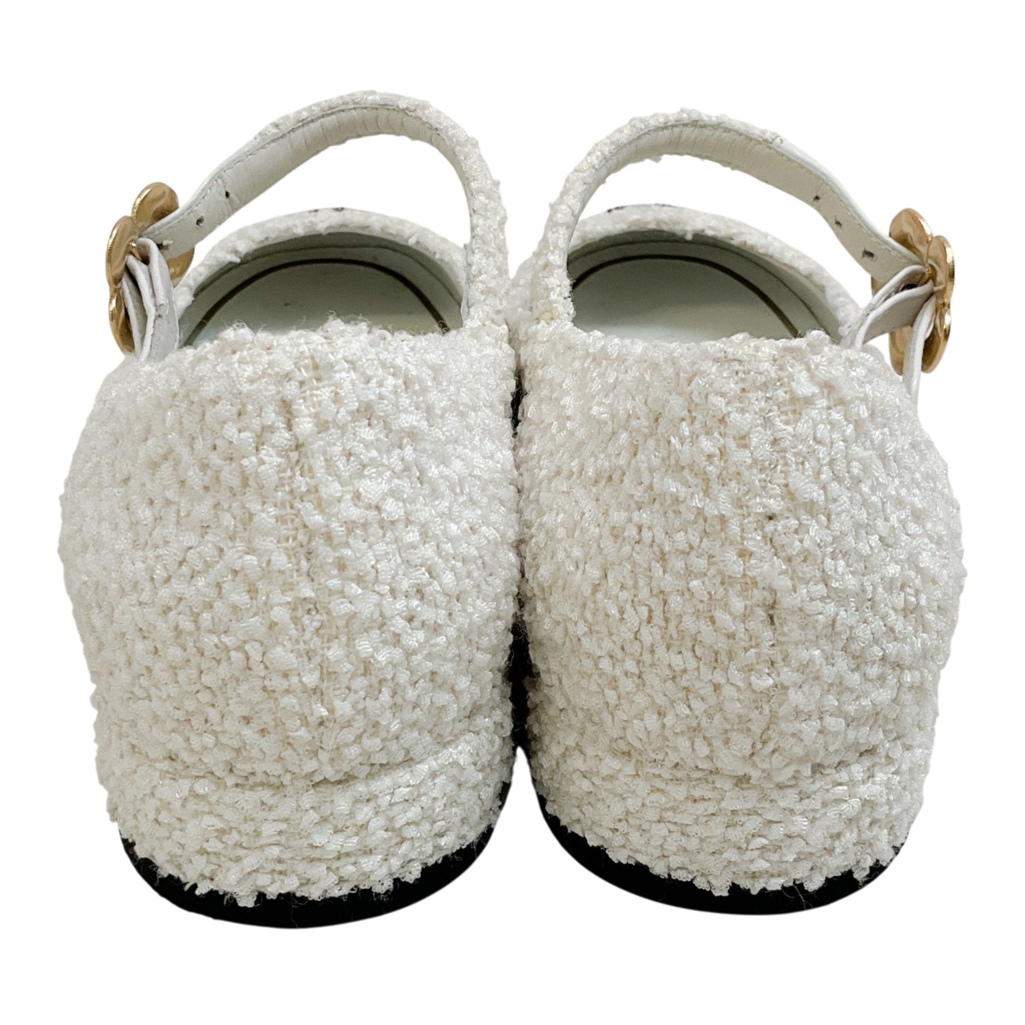 Chanel White Boucle Mary Jane Flats with Black Patent Cap Toe