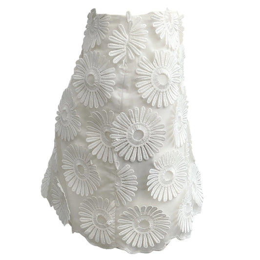 Elie Saab White Floral Embroidered Tulle Skirt