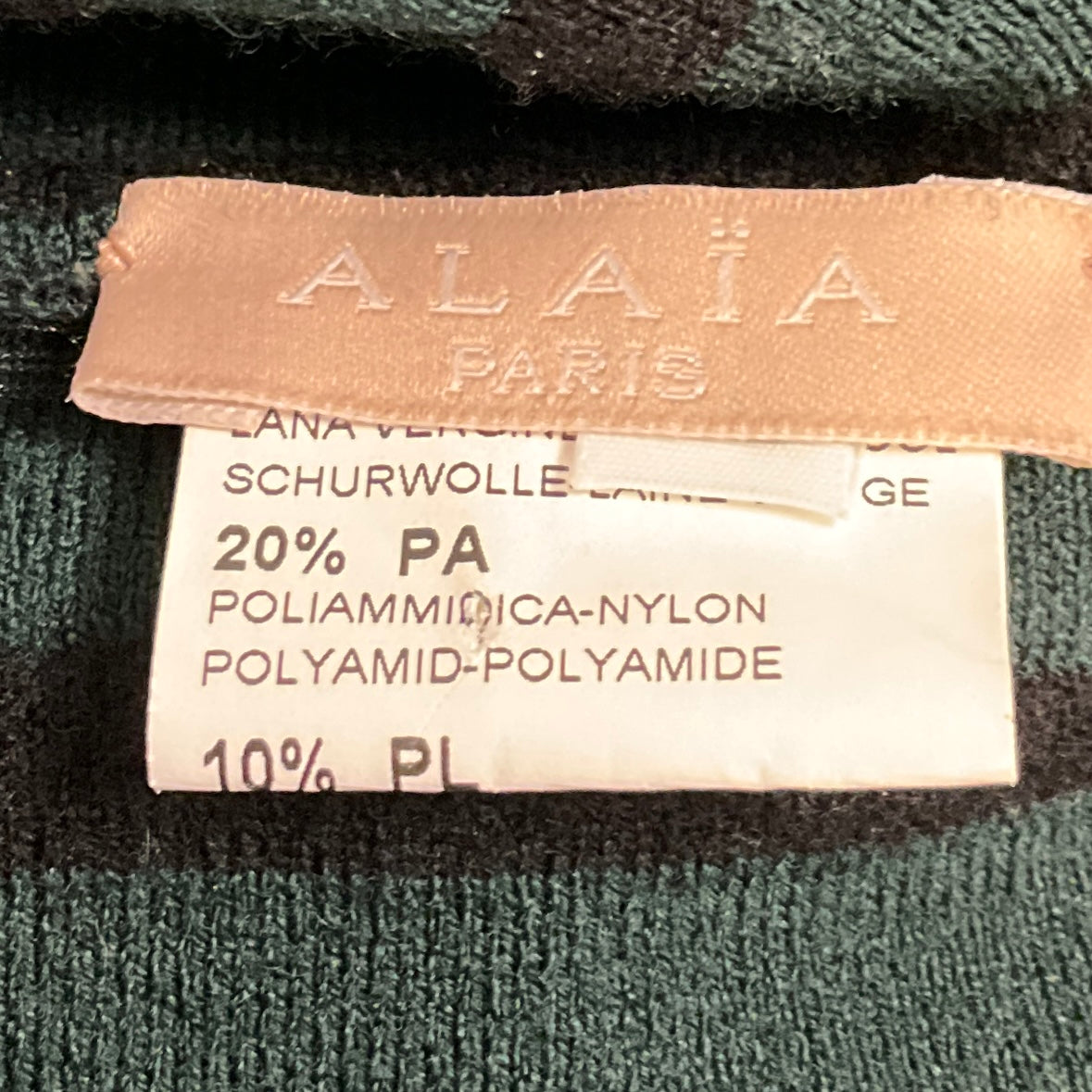 Alaia Green Cut Out Detail Long Sleeved Wool Knit Midi Dress