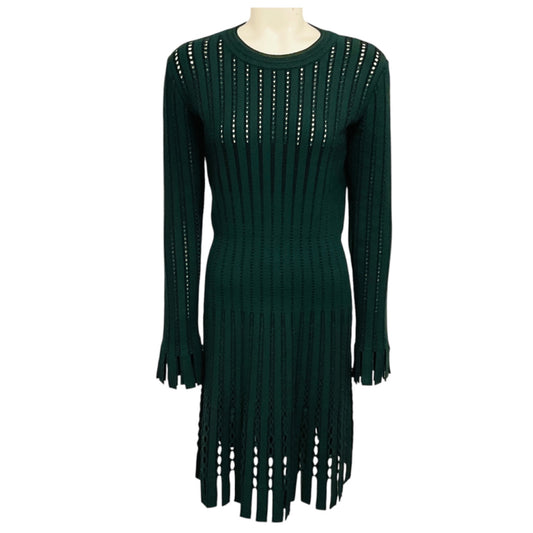 Alaia Green Cut Out Detail Long Sleeved Wool Knit Midi Dress