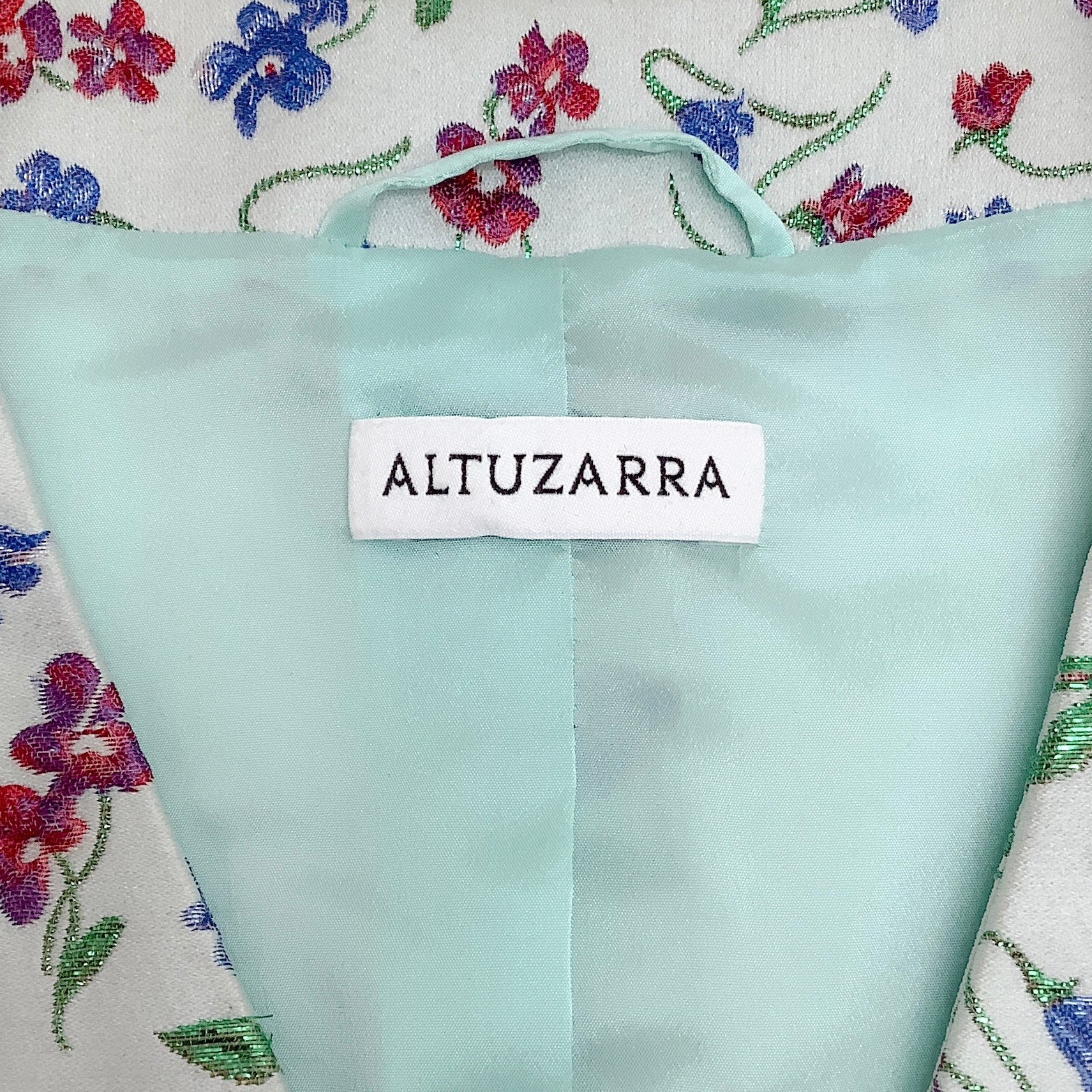 Altuzarra Mint Green Floral Zippered Peplum Jacket