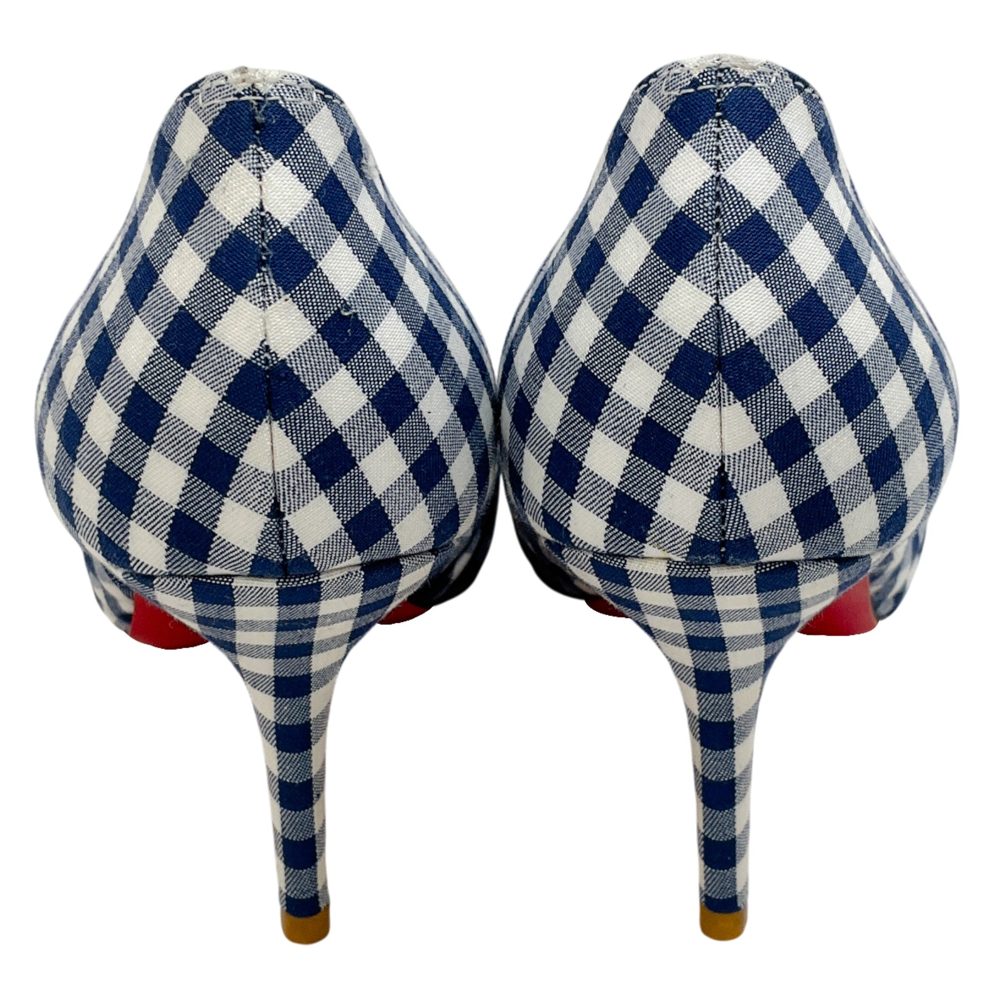 Christian Louboutin Blue / White Gingham Peep Toe Pumps