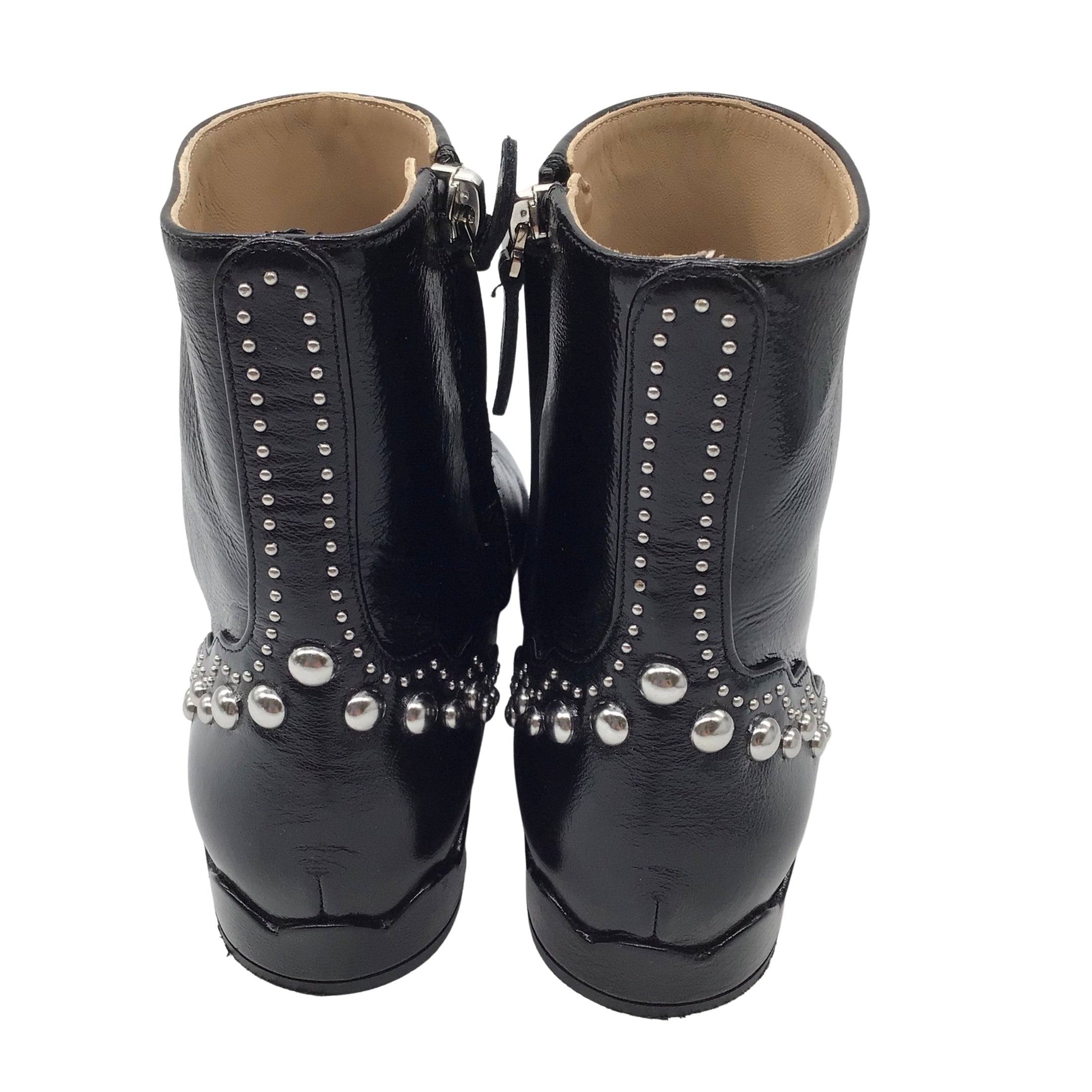 Chloe Black / Silver Studded Leather Ankle Boots