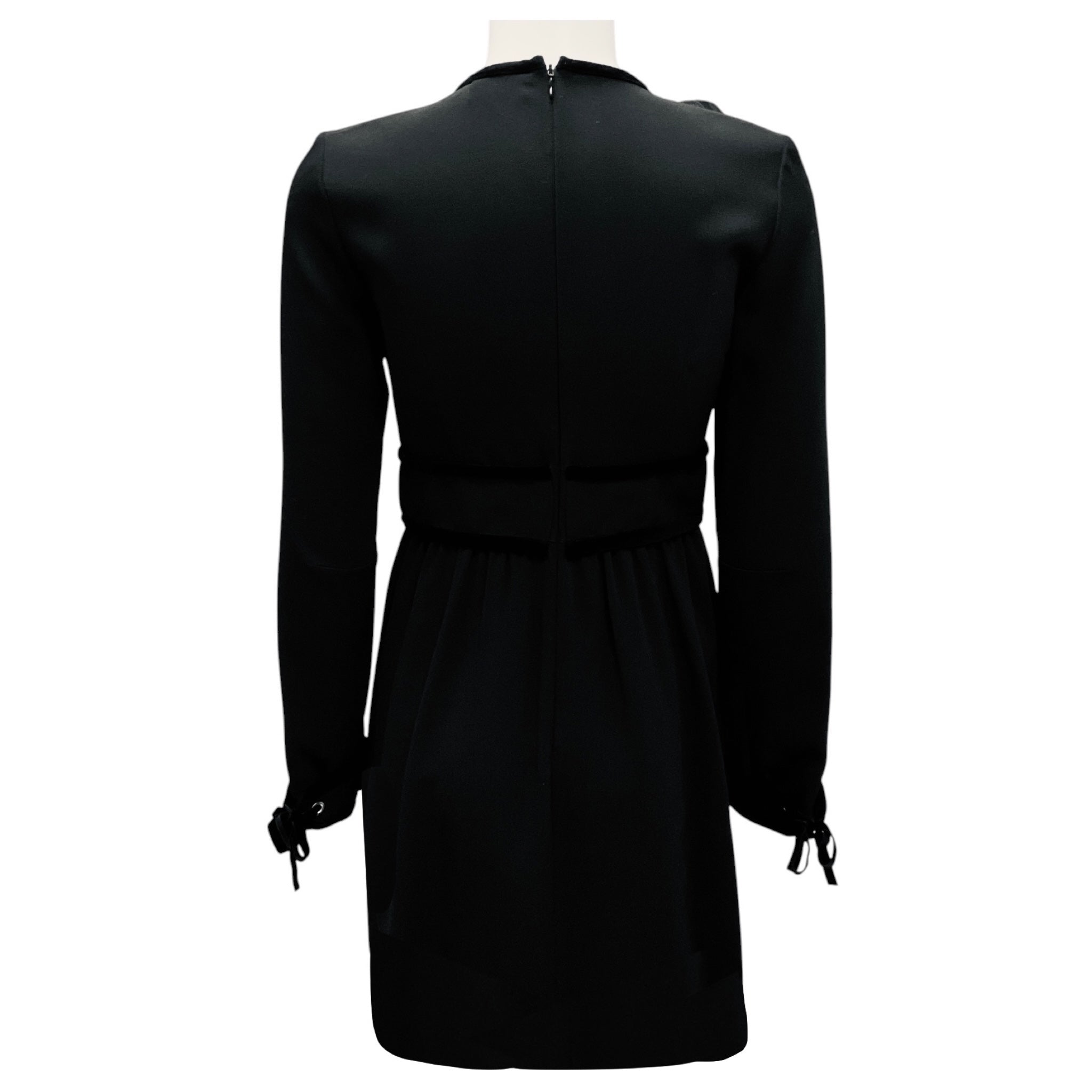 RED Valentino Black Velvet Trimmed Crepe Mini Dress
