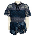 Load image into Gallery viewer, Self-Portrait Blue Short Sleeved Lace Top with Velvet Bow Detail
